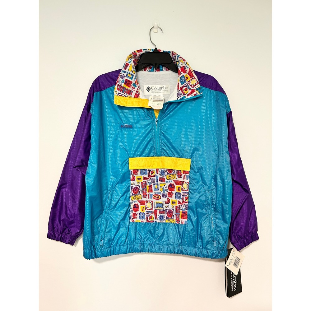 NEW VINTAGE Columbia Kidsβ Sunshiner Jacket Teal Purple Colorblock 90s L 14/16